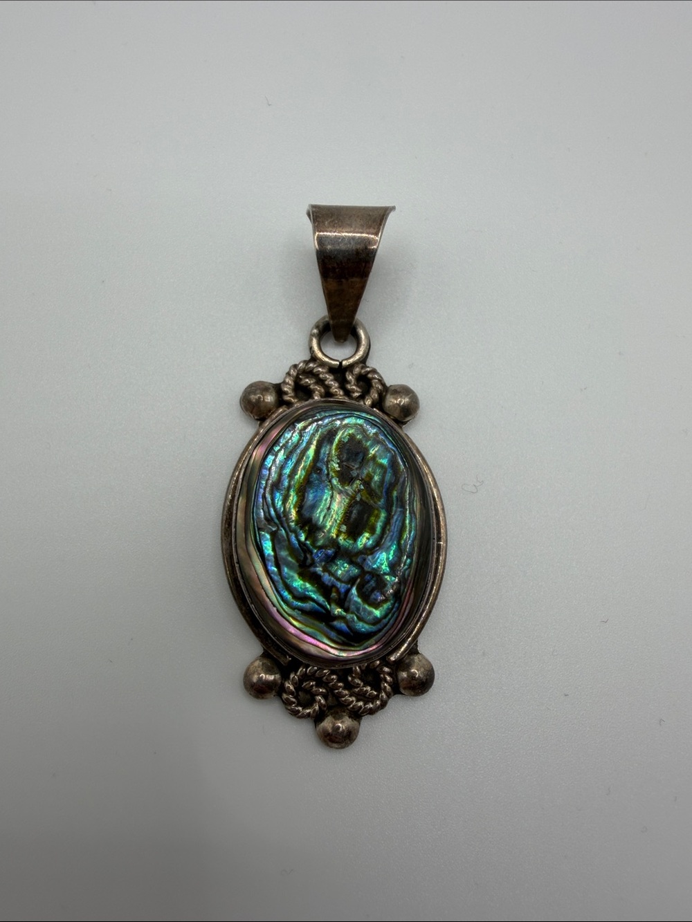 Large Sterling Silver 925 Abalone Shell Oval Pendant Iridescent